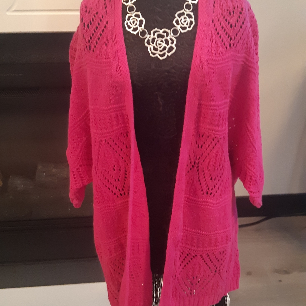 St. John's Bay Fuchsia Open-Front Short Sleeve Cardigan Size Small